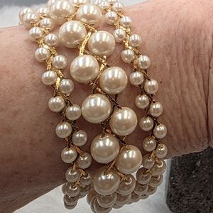 Elegant Vintage Gold Pearl Inspired Double Row Graduated 24" Necklace